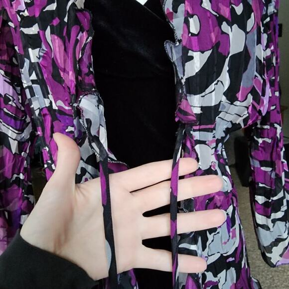 Y2k Studio 1940 Purple White Frilly Mesh Funky Tie Front Blouse Top Sz Small - Picture 5 of 6